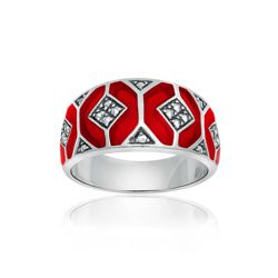 Red Enamel and Marcasite Octagon Ring